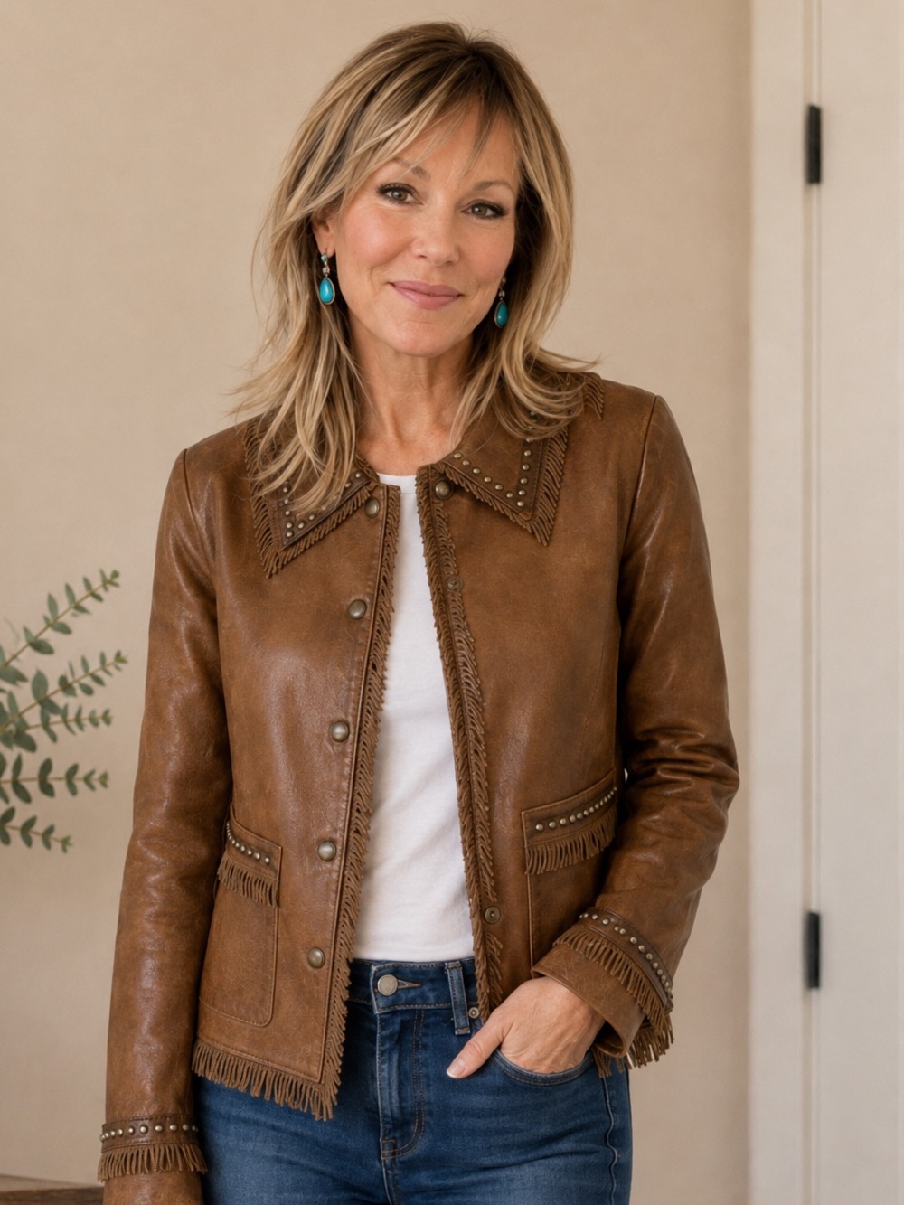 Double D Ranch Brown Leather Fringe Jacket